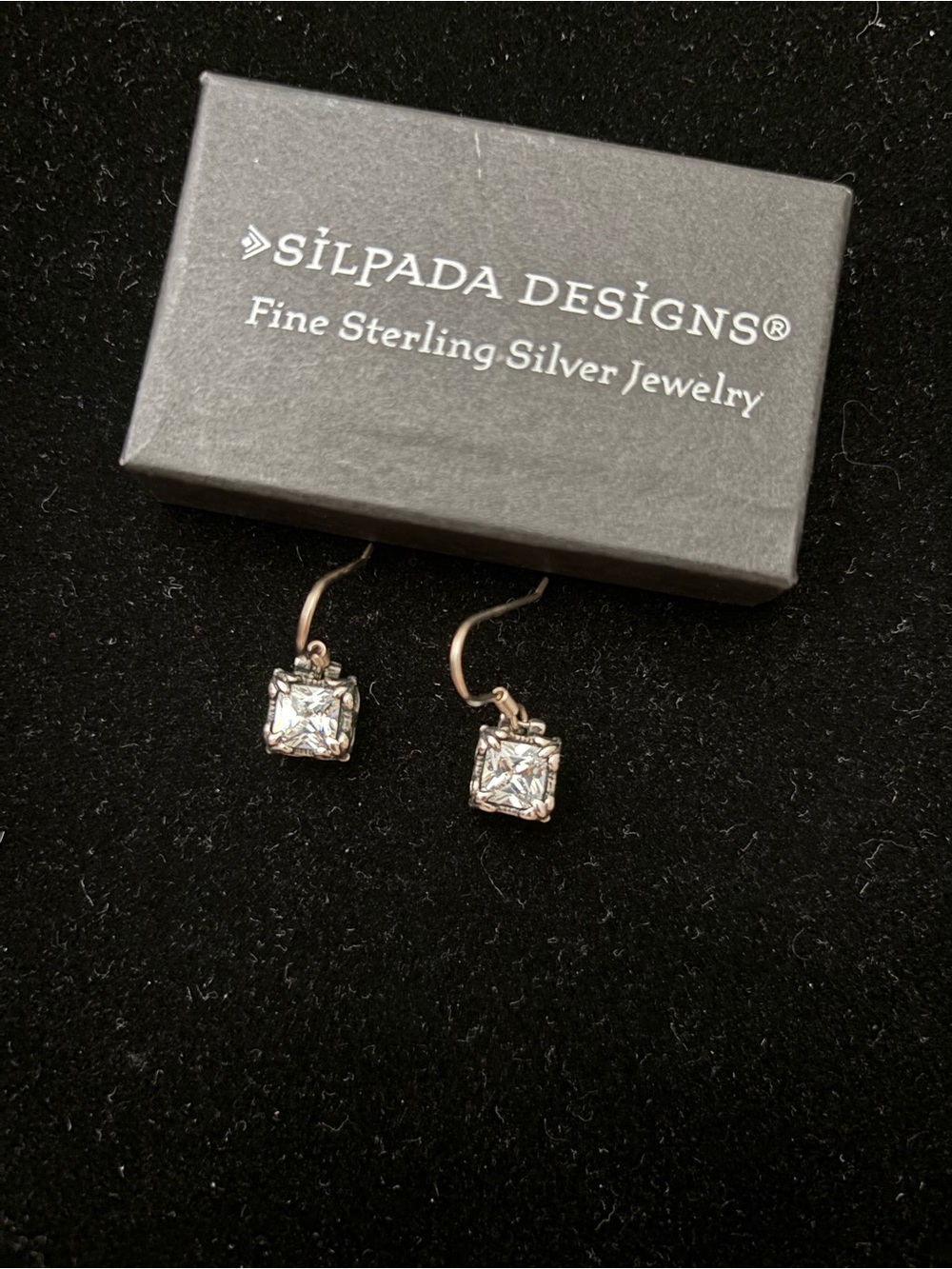 Silpada Sterling Silver with Cubic Zirconia Square Drop Earrings